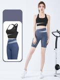 Bra top, shorts, yoga set, U-neck, 6 colors to choose from, high waist, switching, color scheme, sports, breathable, quick-drying, sweat-absorbing, hip lift, belly cover, open back, pretty, elegant, easy to match, sexy, daily, feminine, S~XXL