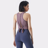 Tank top, yoga wear, top, wrap, back ribbon, back slit, no movement, sleeveless, won't turn up, quick drying, soft, large size, covers body shape, straight bone structure, 7 colors, sports, fitness, Pilates, running, gym, S-XXL