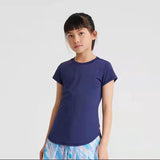 Yoga tops, round neck, short sleeves, solid color, 5 colors to choose from, breathable, sports, belly cover, full of temperament♪ Sweet, simple, casual, cute, daily, trendy, 5-12 years old, kids, juniors, children, 110~160