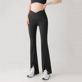 Jogger pants, stretch pants, yoga pants, beautiful buttocks, beautiful legs, hip lift, slimming, slimming legs, 9/10th length, sports, fitness, running, stretch, stylish, comfortable, high waist, slimming effect, cross, hem slit, ankle length, black, S-XL 