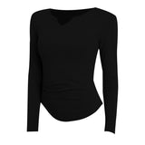 Yoga tops, long sleeves, V-neck, 6 colors to choose from, stylish, women's, breathable, sports, quick-drying, belly cover, casual, simple, daily, S~XL